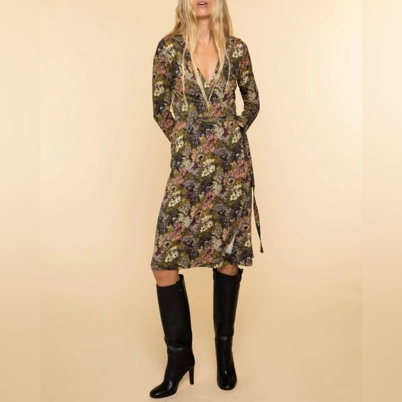 NWT La Prestic Ouiston Shirley Dress Elephant Night Multi True Wrap Sz 2 - Picture 2 of 13